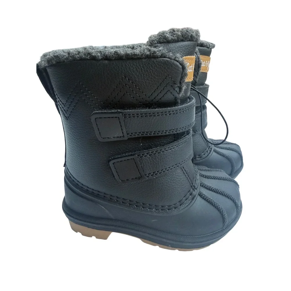 Cat & Jack Toddler Boys Black Winter Duck Boots Faux Fur Lined Size 6 NWT